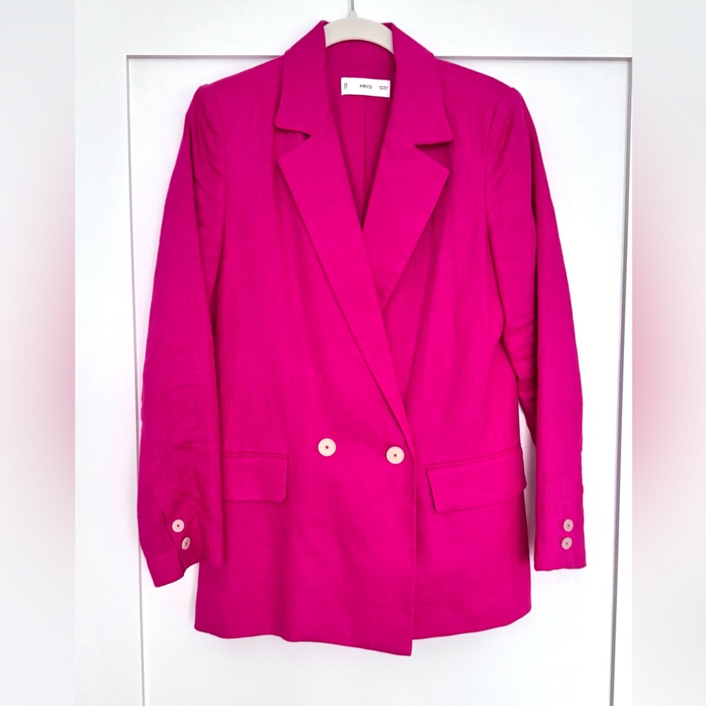 Mango Women’s Linen Vibrant Pink Double-Breasted Blazer